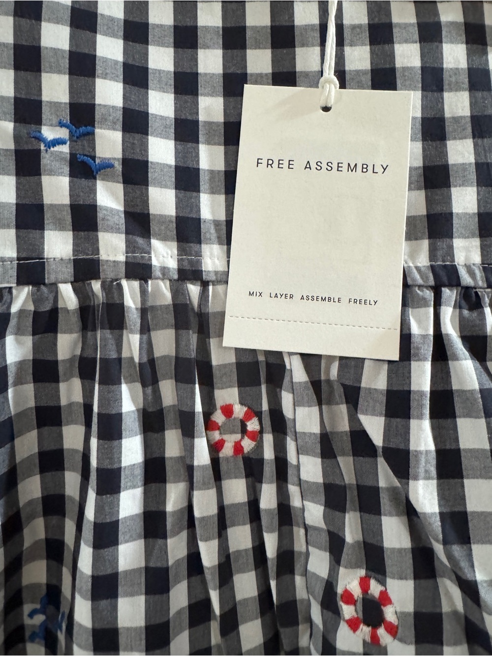 Free Assembly Black & White Gingham A-Line Midi Skirt with Embroidered Accents - Picture 2 of 4